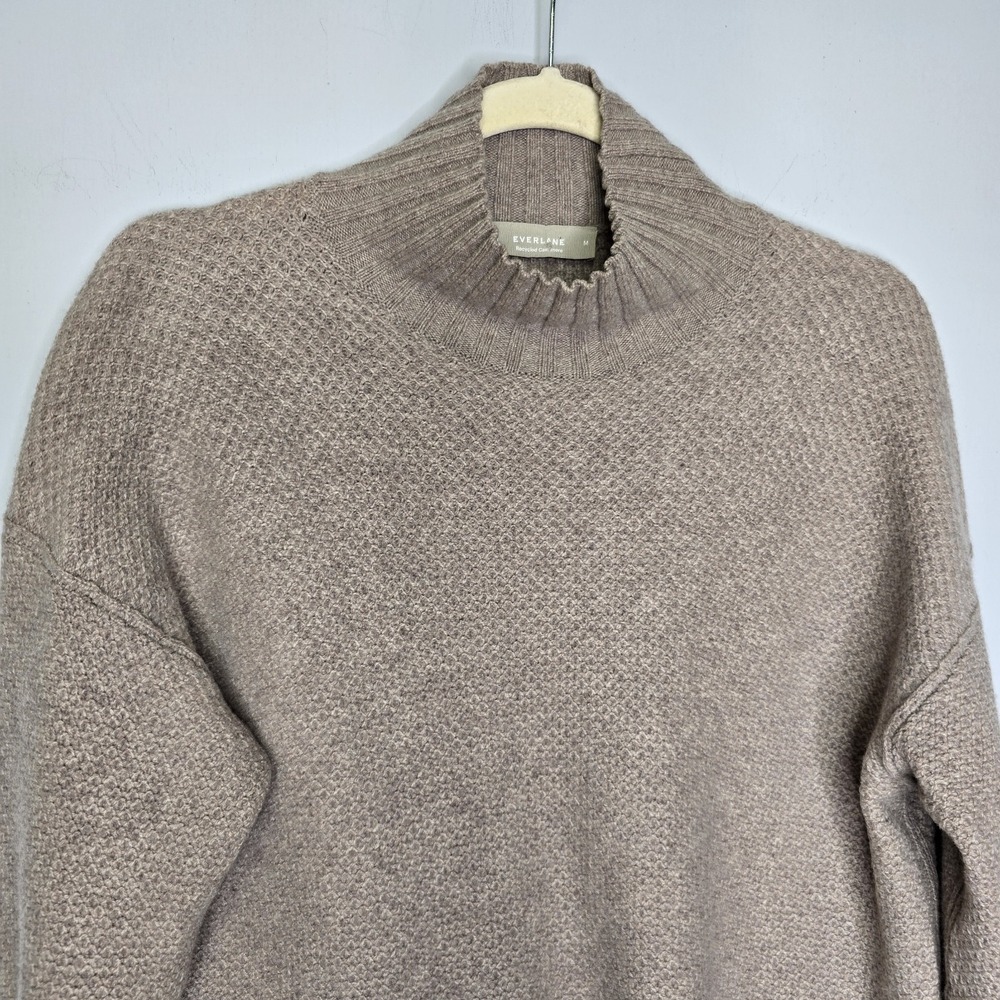 Everlane Recycled Cashmere Sweater Pullover Size M Waffle Side Mock Neck Womens - Picture 4 of 9